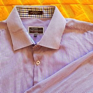 James Tattersall purple/white/blue gingham plaid button-down shirt XL 17-17.5